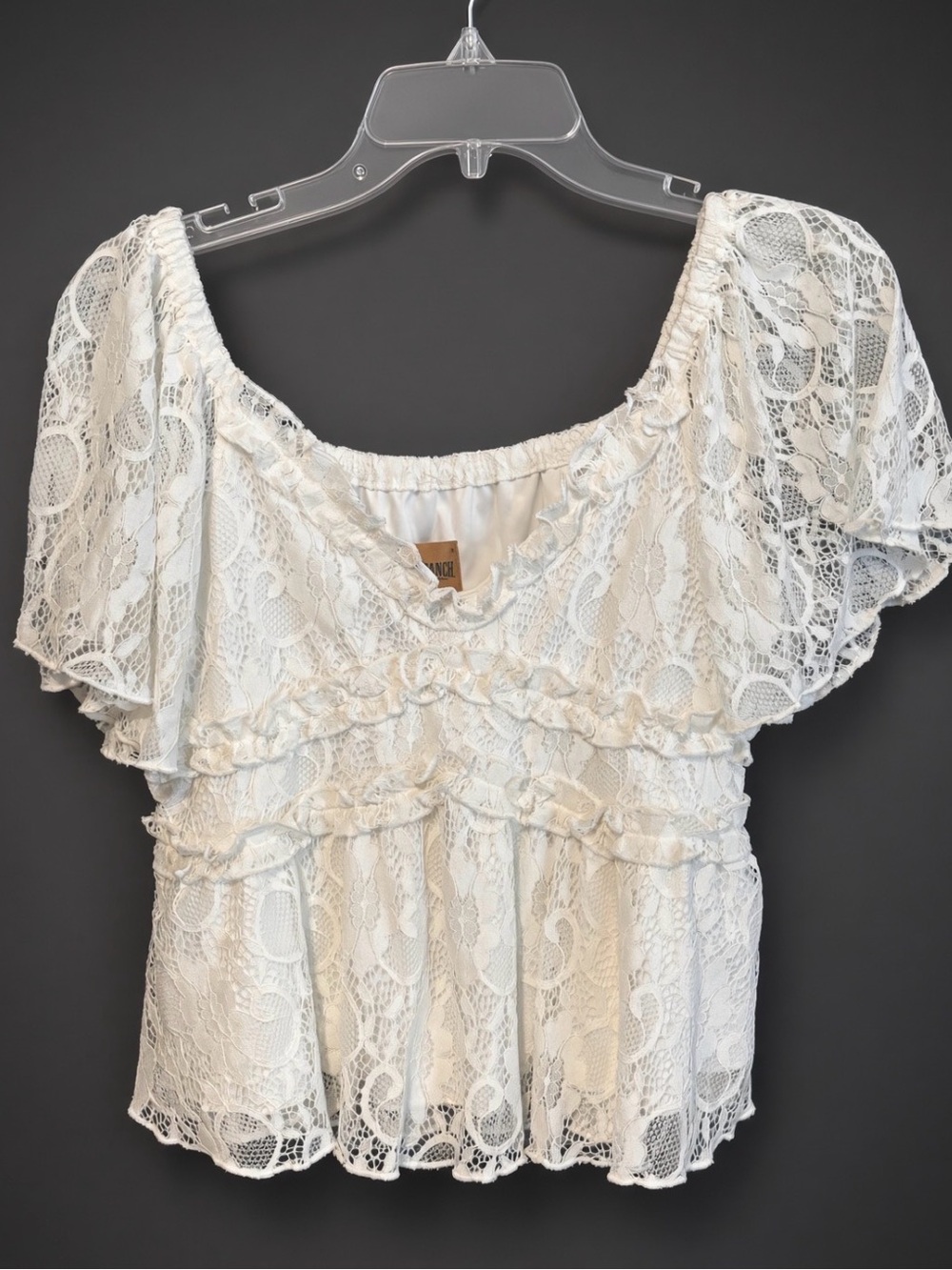 Redhead Ranch White Lace Puff Sleeve Ruffle Top Size Large